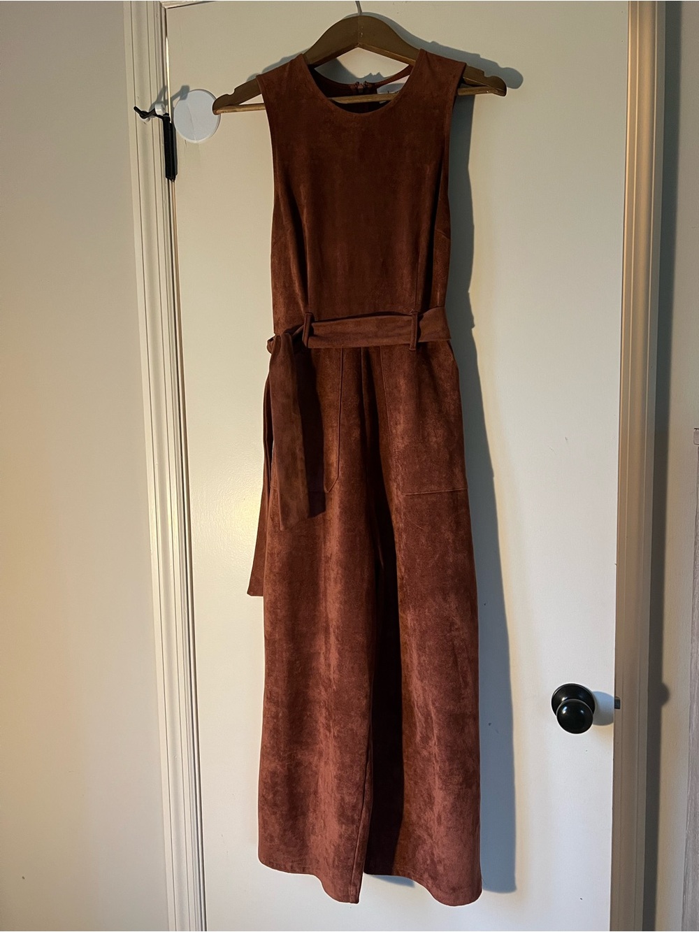 Anthropologie Rust Brown Suede-Look Sleeveless Wide-Leg Jumpsuit